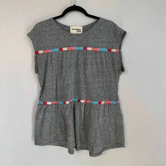 Savanna Jane Women’s Sleeveless Gray Top with Multicolor Stripes Size M GUC - Picture 2 of 8